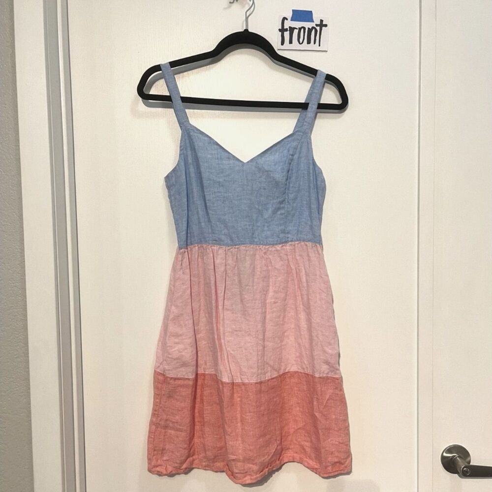 Cynthia Rowley Pastel Blue, Pink, and Red Linen Dress - Size S